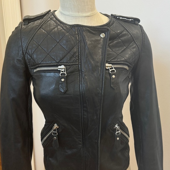 Isabel Marant Black Leather Jacket with Quilted Detail - Picture 2 of 11